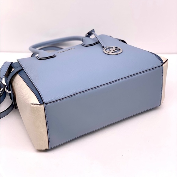 Michael Kors Mercer Medium Belted Satchel Crossbody Pale Blue Multi - Picture 6 of 12